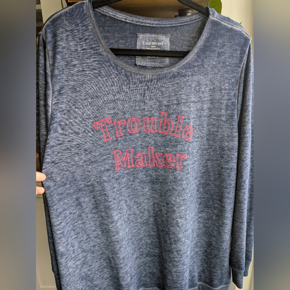 Lane Bryant "Trouble Maker" Blue Burnout Graphic Sweatshirt | Size 22/24